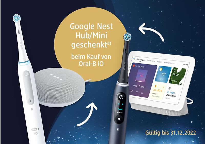 Oral-B schenkt Dir ein Google Nest Hub oder Mini beim Kauf von Oral-B iO