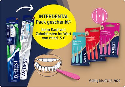 Interdentalbürsten geschenkt beim Kauf von Zahnbürsten von Dr.Best im Wert von mind. 5 Euro