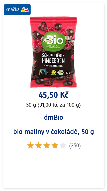bio maliny v čokoládě, 50 g