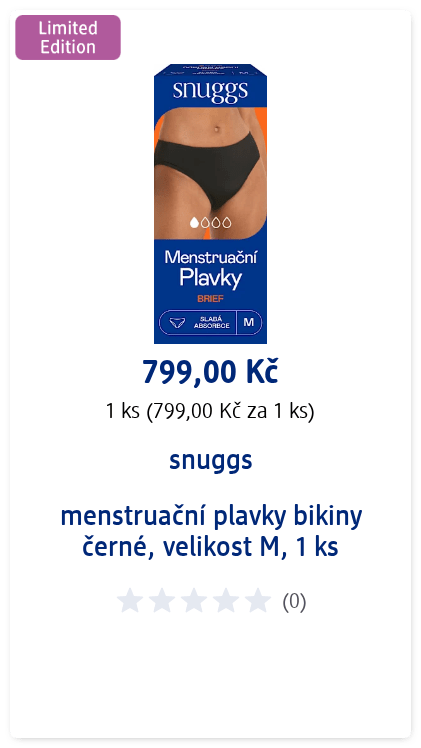 snuggs menstruační plavky bikiny černé, velikost M, 1 ks