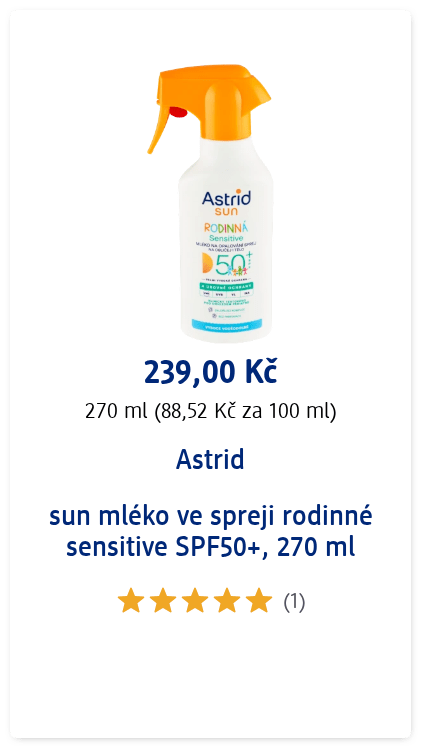 Astrid sun mléko ve spreji rodinné sensitive SPF50+, 270 ml