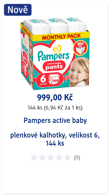 Pampers active baby plenkové kalhotky, velikost 6, 144 ks