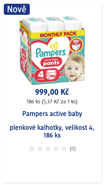 Pampers active baby plenkové kalhotky, velikost 4, 186 ks