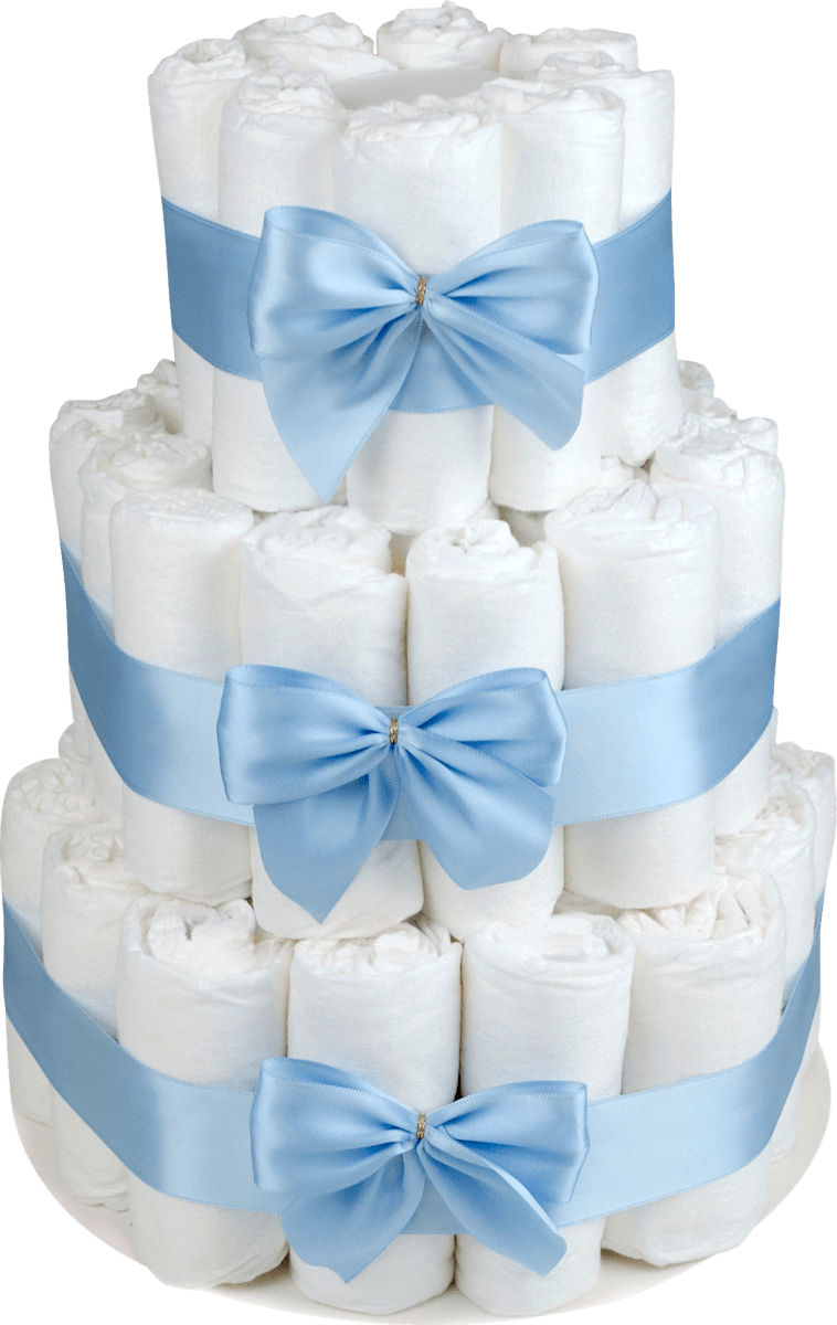 Windeltorte Kinderwagen Junge Blau - Personalisierbares Babygeschenk 21-teilig