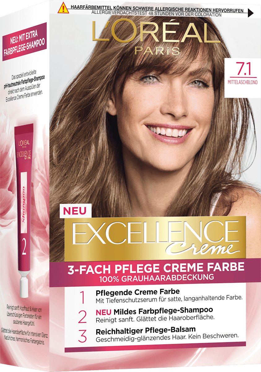 Краска для волос экселанс русый. Excellence Creme Loreal 7,7. Краска для волос лореаль экселанс 7.1. Экселанс краска для волос 7.1. Краска для волос l'Oreal Paris «Excellence» оттенок 7.1.