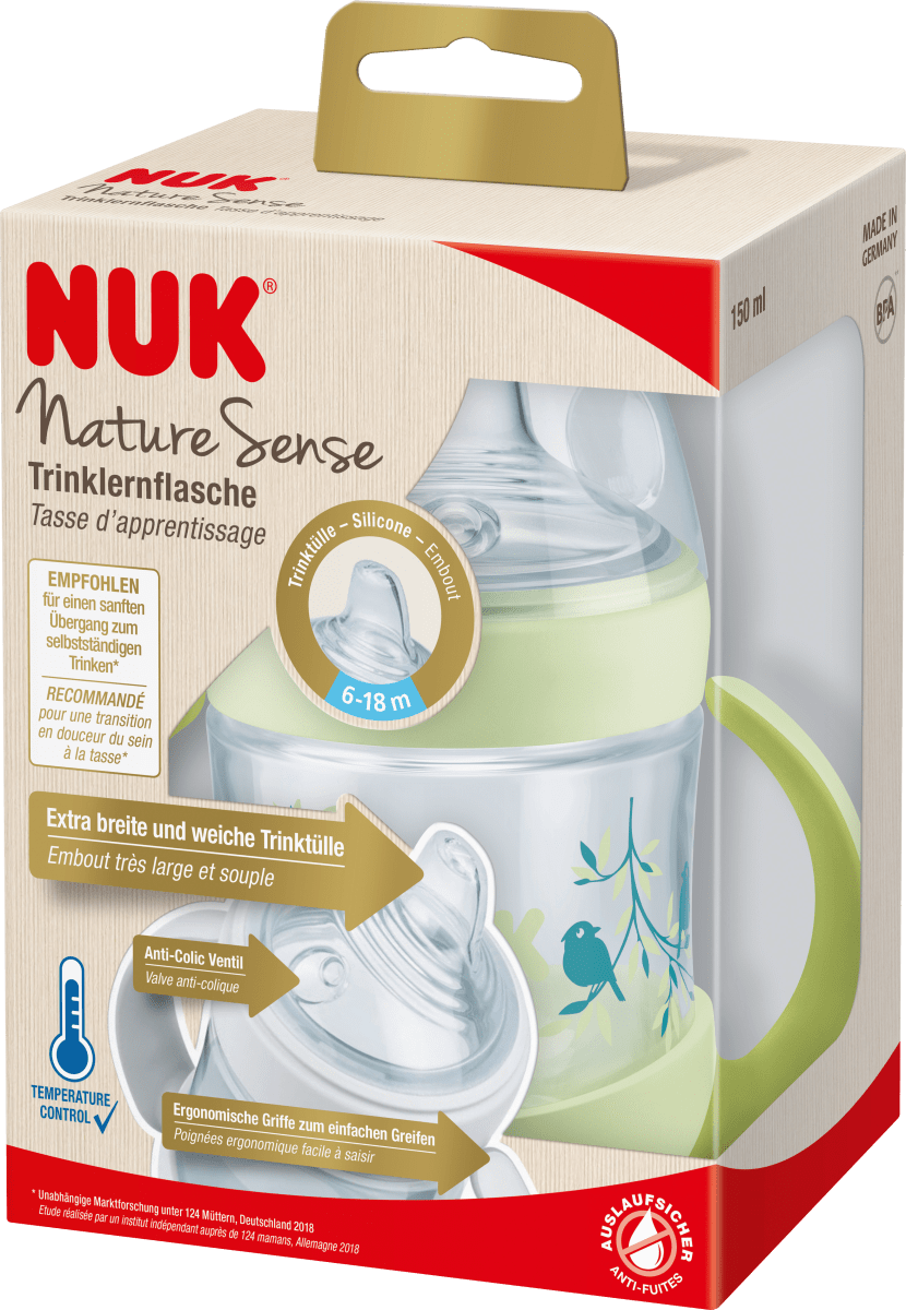 Gratis NUK Nature Sense Flasche 150 ml inkl Schnuller NEU Anti-Colic-Ventil 
