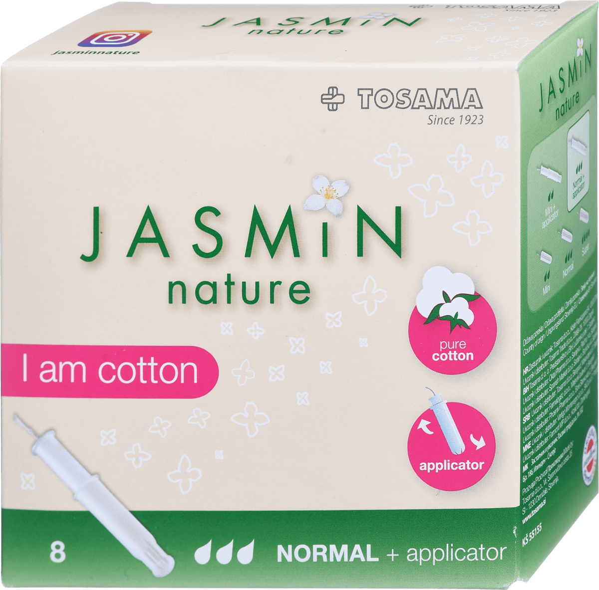 Jasmin Tamponi Nature Normal, z aplikatorjem, 8 kos dm.si