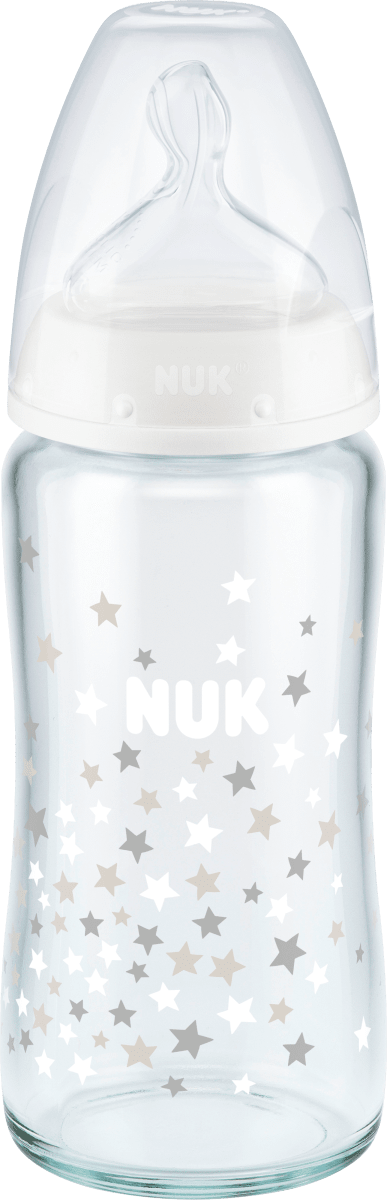 NUK First Choice 240ml Glasflasche mit Latex-Feed-Loch Zitzen 0-6 Monate 1 Pack 