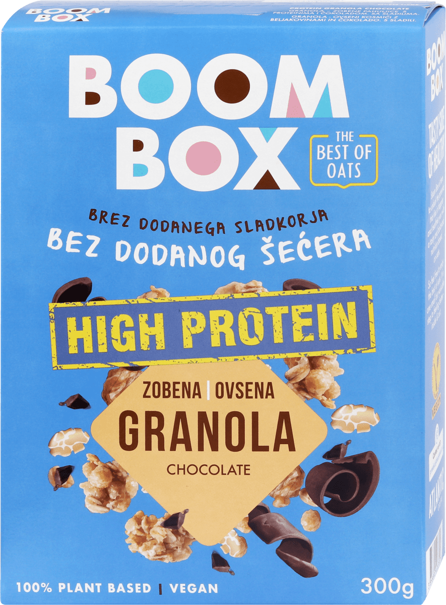 BOOM BOX High Protein zobena granola s čokoladom, 300 g dm.hr