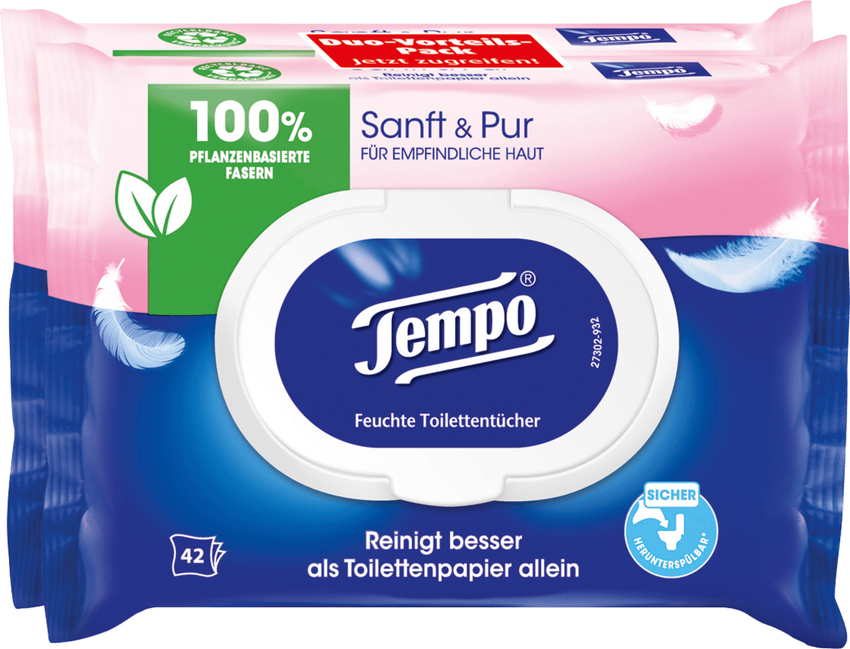6er Pack Tempo Feuchte Toilettentücher sanft & sensitiv Duo Vorteilspack 2x42er 