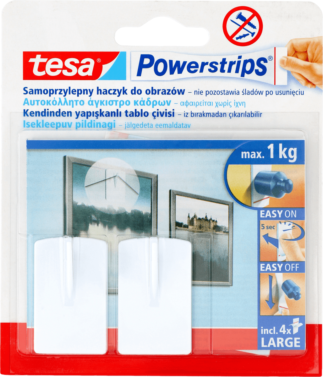 tesa Haczyk samoprzylepny POWERSTRIPS 2 szt. do obrazów, biały, 2 szt