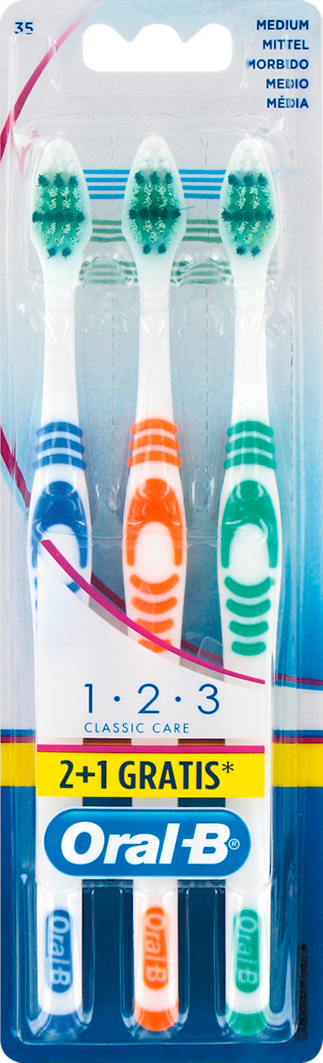 Zahnbürste 1-2-3 Classic Care mittel (Vorteilspack 2+1 Gratis), 3 St