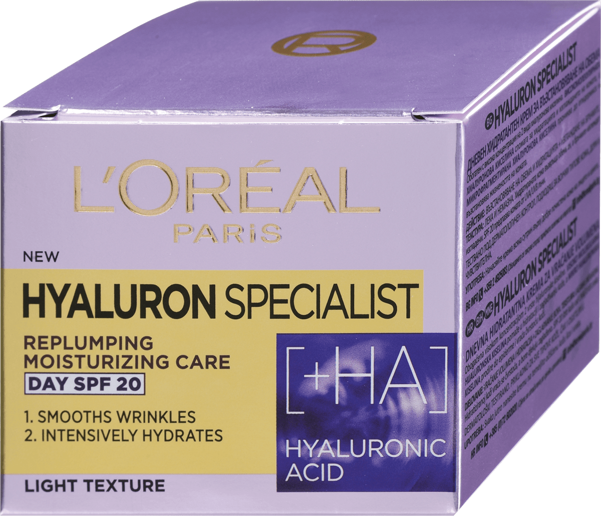 L'ORÉAL PARiS Дневен хидратиращ крем Hyaluron Specialist SPF 20, 50 ml ...