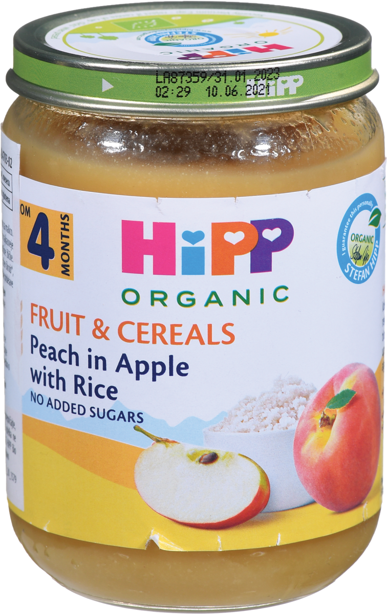 HIPP ORGANIC Voće i žitarice kašica za bebe od jabuke i breskve sa