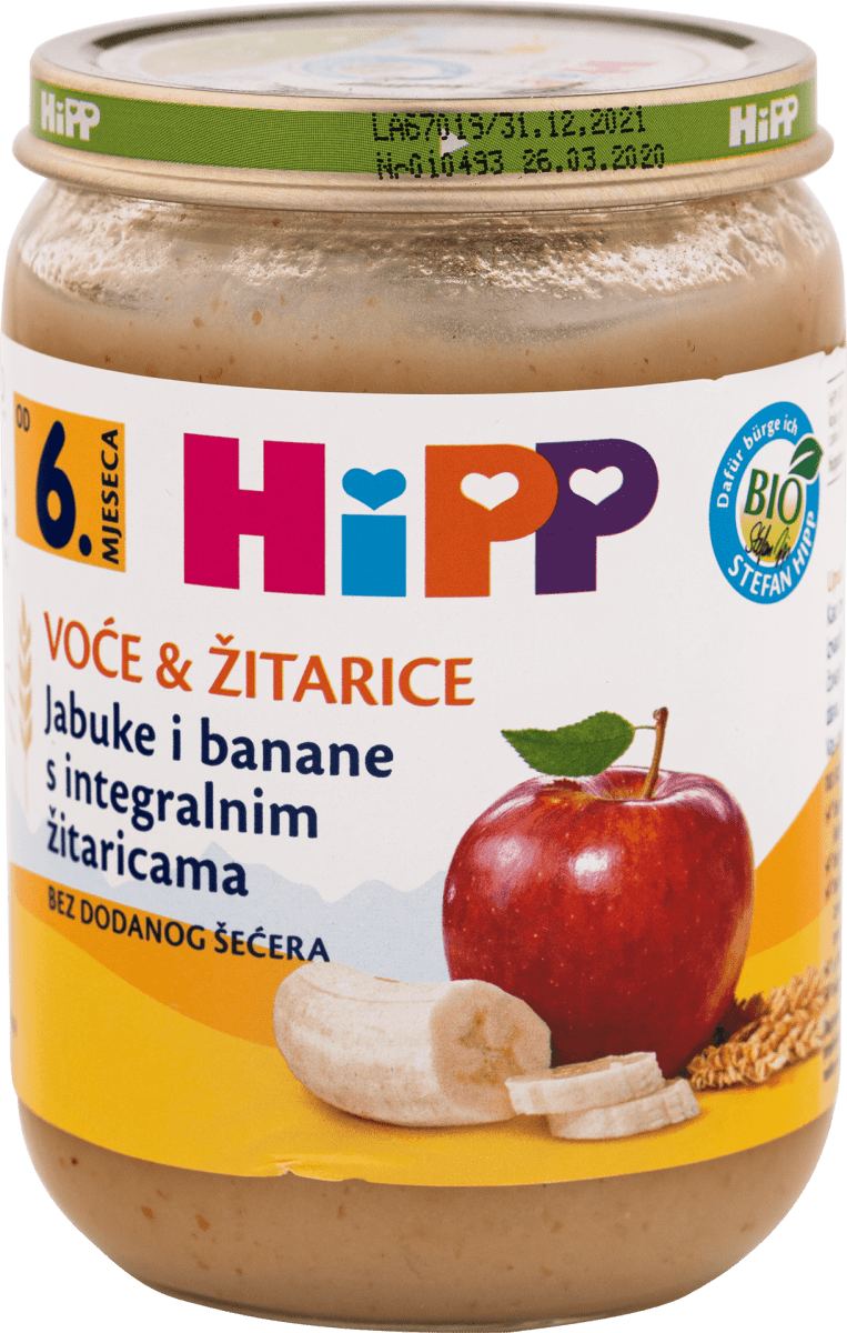Hipp BIO kašica za bebe banana, jabuka i integralne žitarice, 6+ mj