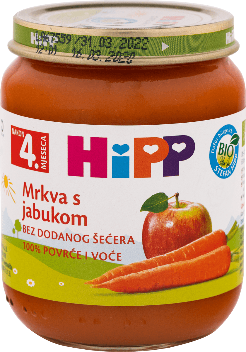 Hipp BIO kašica za bebe jabuka, mrkva i vitamin C, 4+ mj., 125 g