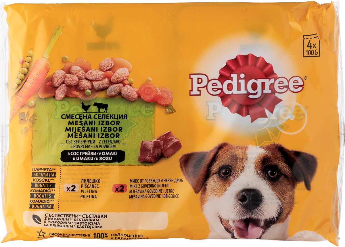 Pedigree Hrana za odrasle pse piletina govedina povrće 4 kesice x