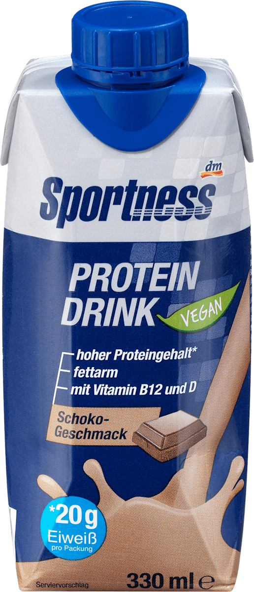 Sportness Protein Drink Vegan, SchokoGeschmack, trinkfertig, 330 ml