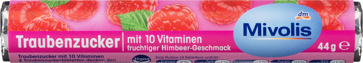 Traubenzucker Himbeere mit 10 Vitaminen, 44 g