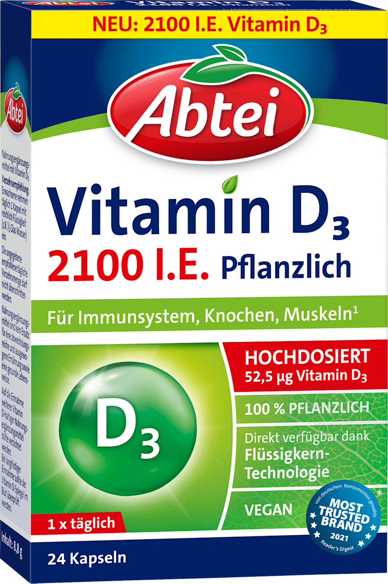 Abtei Vitamin D3 2100 I.E. Pflanzlich Kapseln 24St., 8,8 g dauerhaft