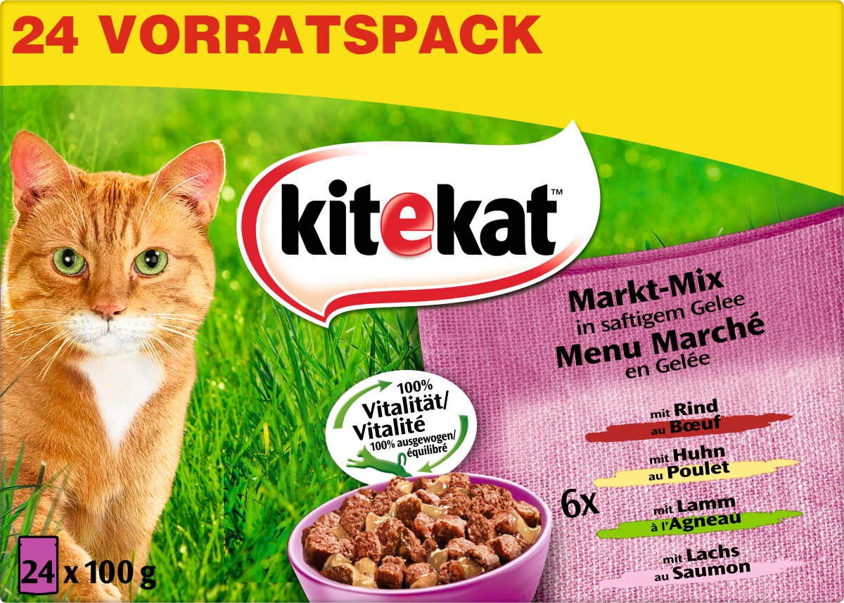 kitekat Nassfutter Katze, MarktMix in Gelee, Multipack (24 x 100g), 2,4 kg dauerhaft günstig