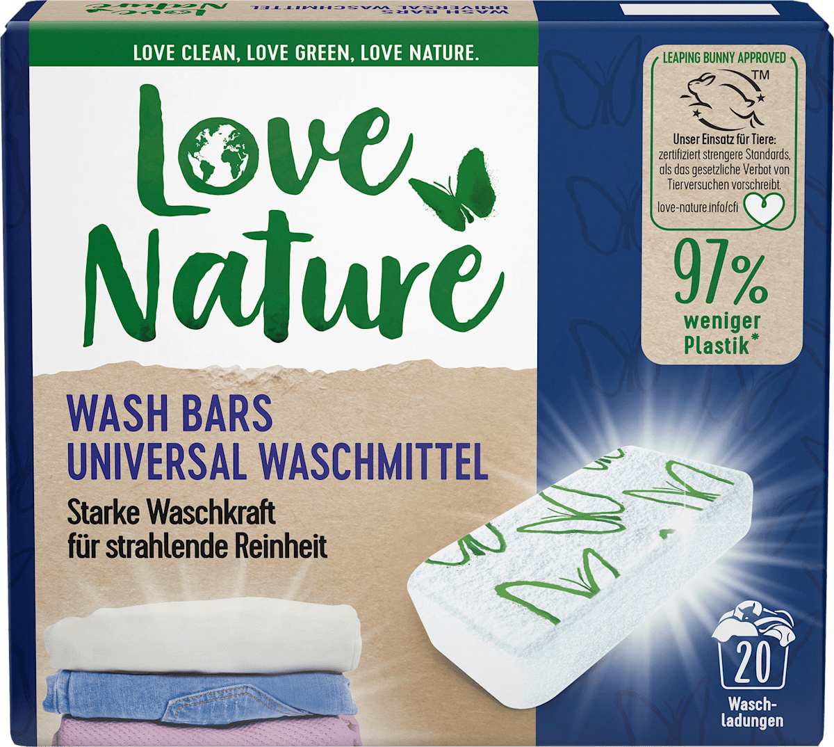 Love Nature Vollwaschmittel Wash Bars alpine fresh, 20 Wl dauerhaft