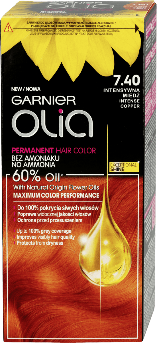 Garnier Olia 7.40 Intensywna miedź, farba do włosów bez amoniaku, 60% ...