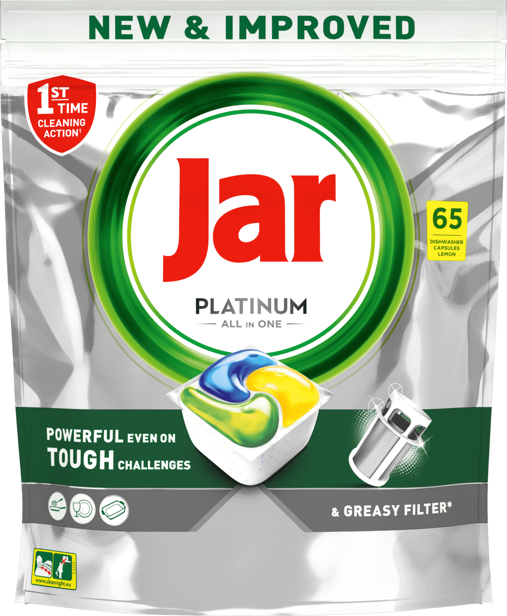 Jar Platinum tablete za strojno pranje posuđa New & Improved, 65 kom
