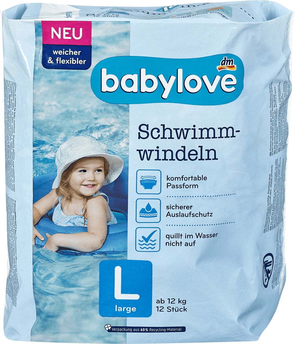 1 x 10 St ab 12 kg babylove Schwimm-Windeln Größe L 