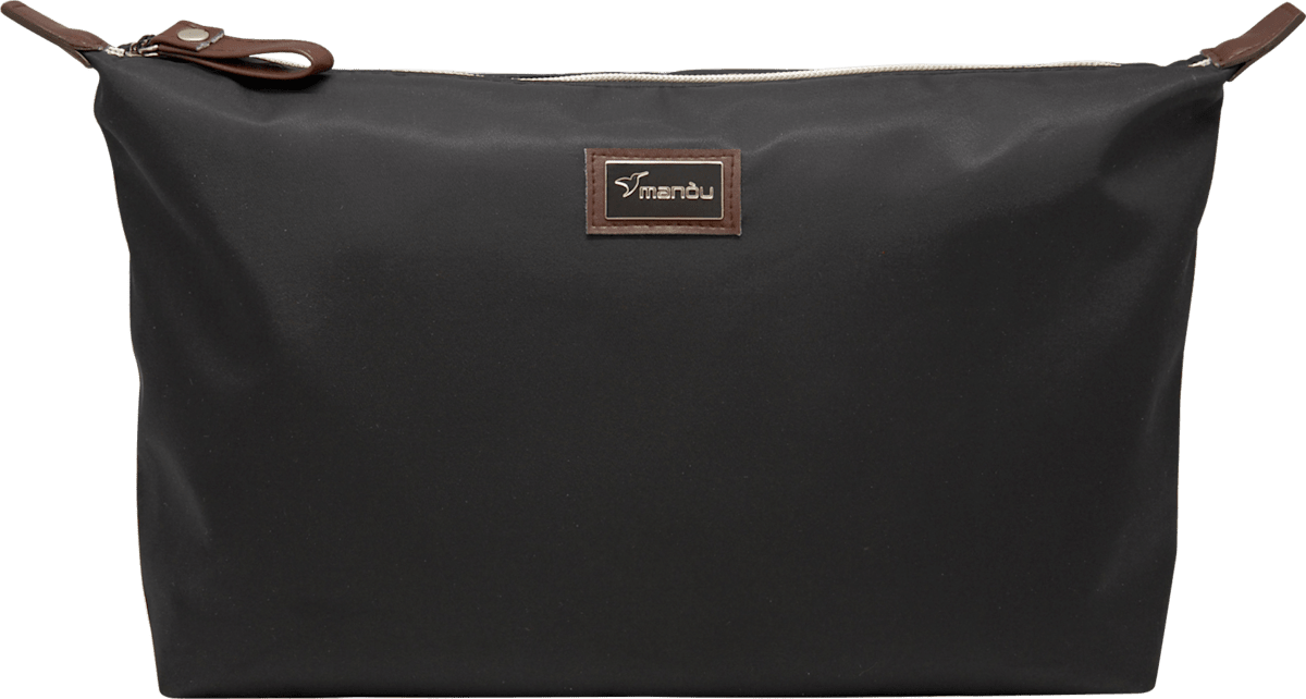 P&P Kulturtasche Aus Polyester – Schwarz-Braun Mit Zierschnalle – 3 Innenfächer, Ca. 29 X 20 X 10 Cm