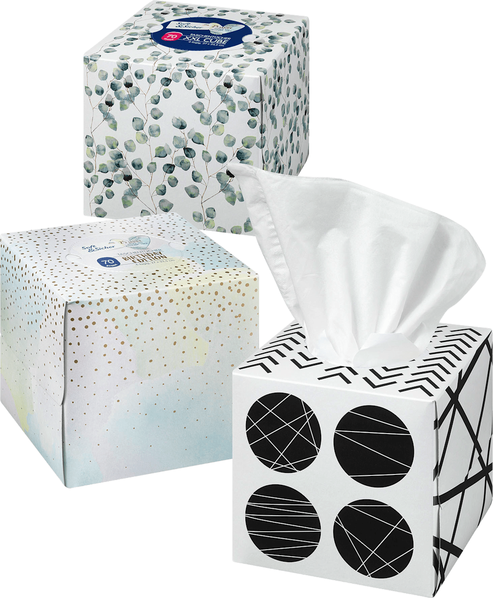 Soft&Sicher TaschentücherBox XXL Cube sort., 70 Bl dm.at