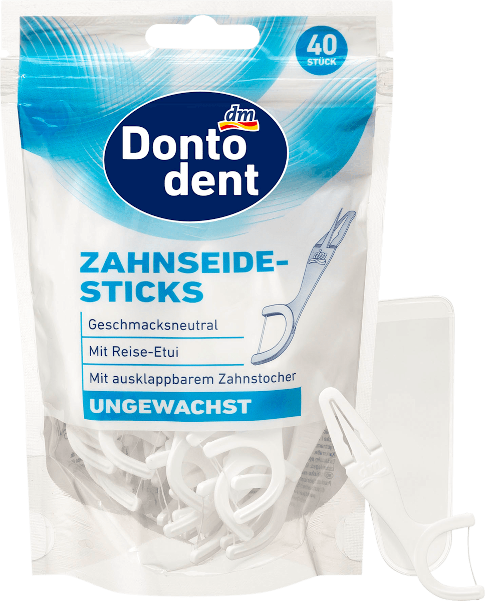 Zahnseidesticks ungewachst mit Etui, 40 St