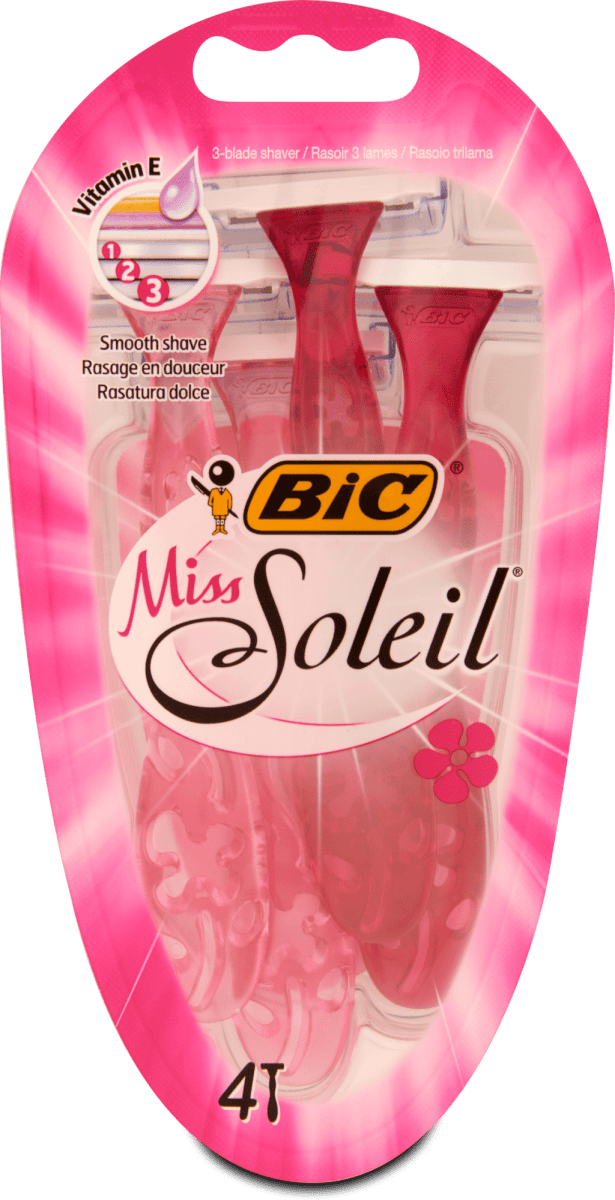 BIC Miss Soleil Damenrasierer – 3 Klingen Mit Vitamin E Gleitstreifen, Farbige Griffe
