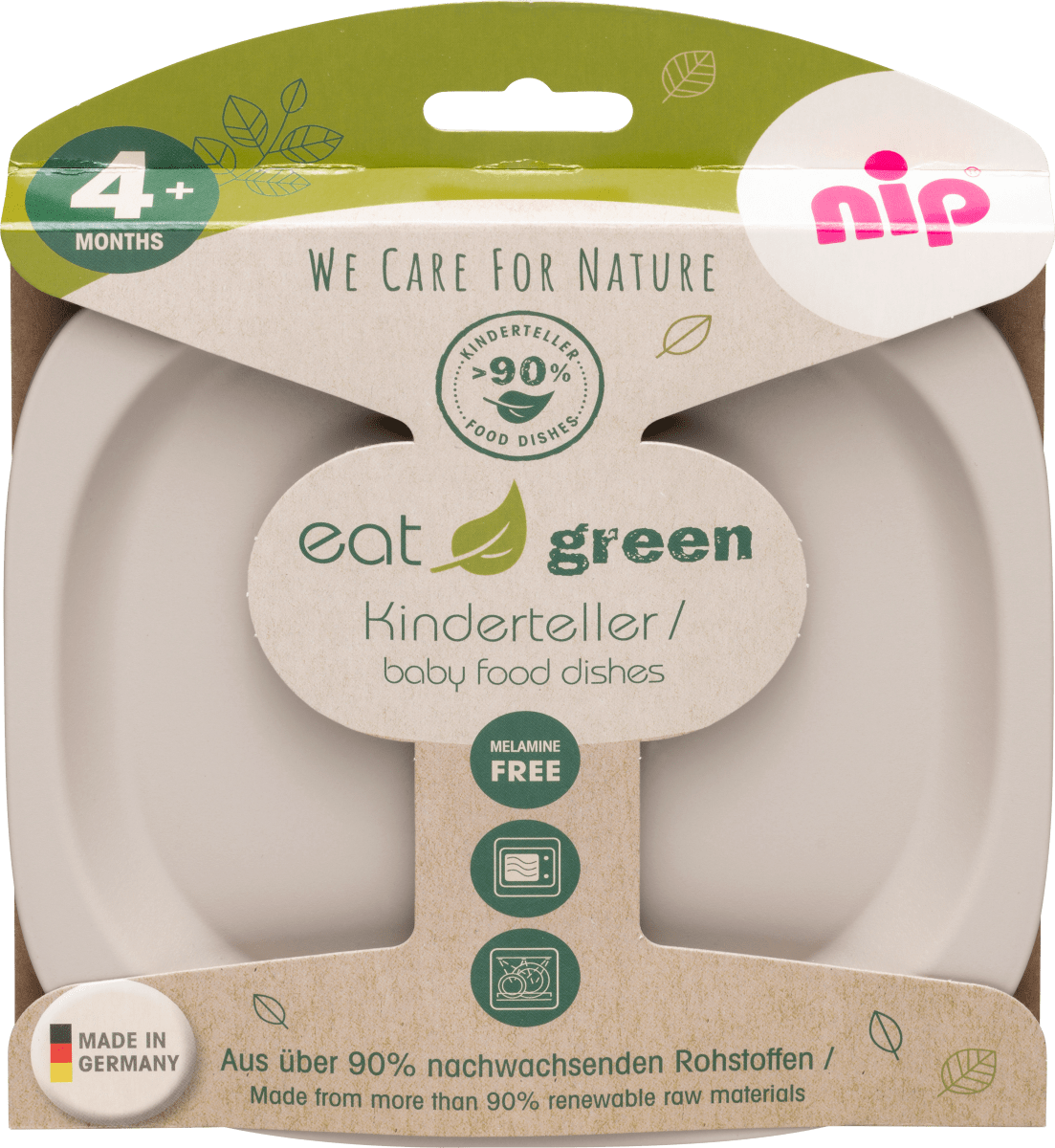 NIP Eat Green Baby-Geschirrset - 2 Teller, 2 Schalen, 3 Löffel, BPA-frei