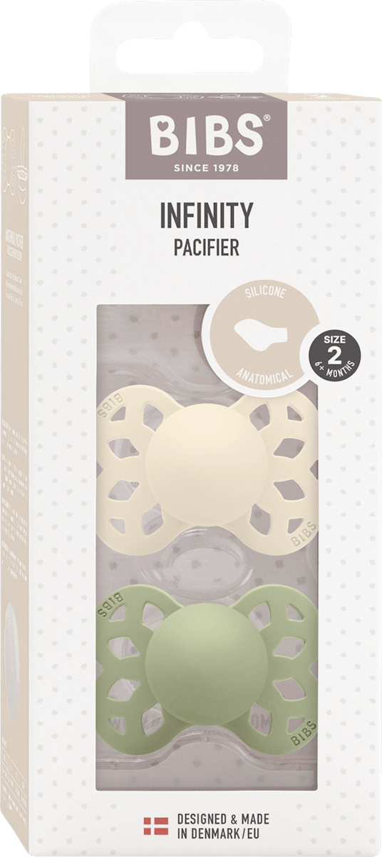 BIBS Schnuller Infinity Silikon anatomisch, creme/grün, Gr.2, 618 Monate, 2 St dauerhaft