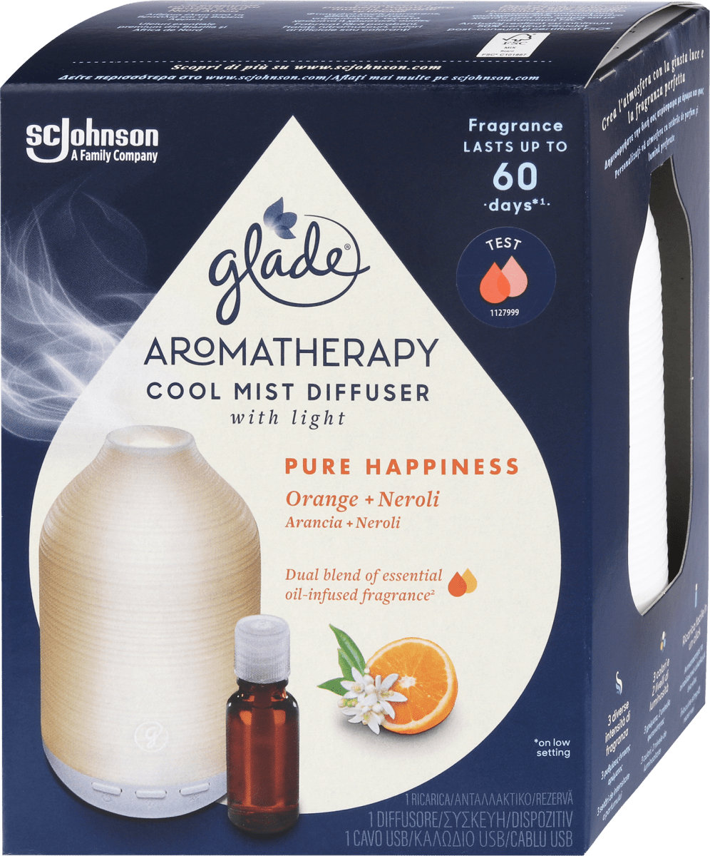 glade Aromatherapy difuzor + Pure Happiness refill naranča i cvijet