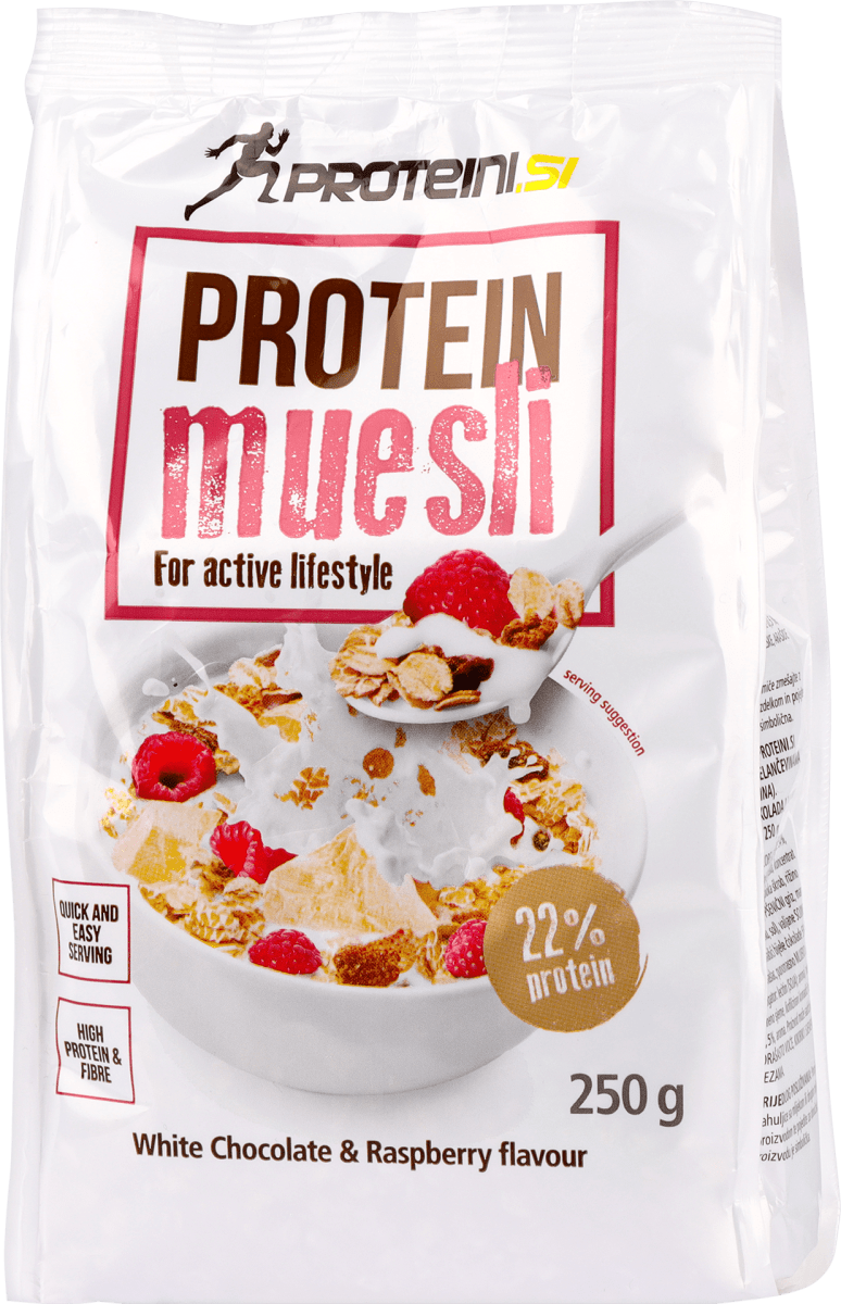 proteini.si Muesli bijela čokolada i malina, 250 g dm.hr