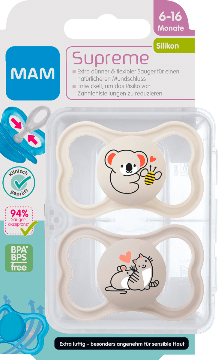 MAM Original Schnuller 6+ Monate 2er-Set Mit Sterilisator - Kiefergerecht Aus Kautschuk