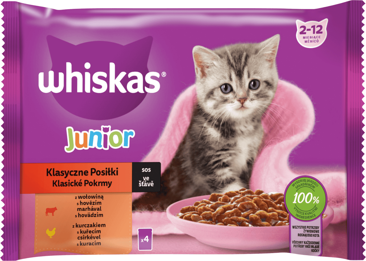 Whiskas kapsičky pro kočky klasické pokrmy ve šťávě Junior 4 x 85 g