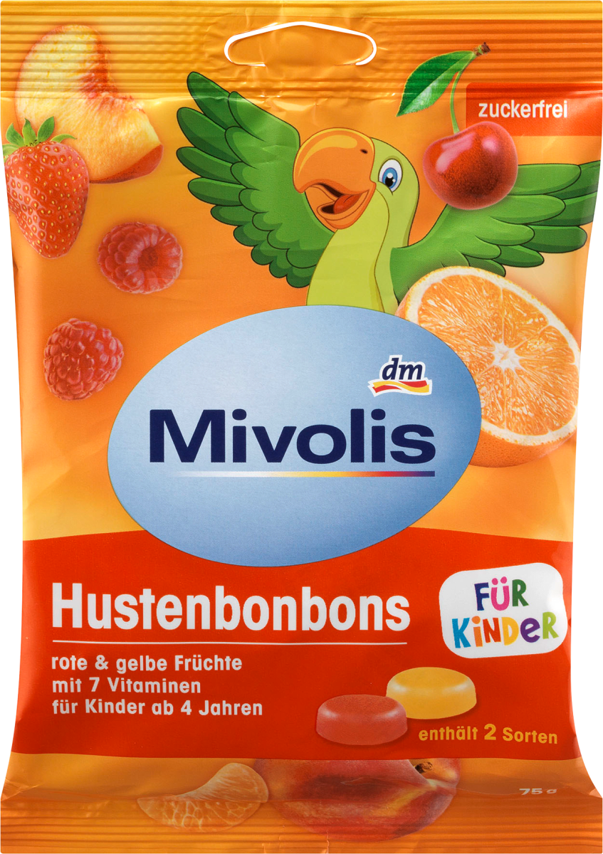 Bonbon, rote und gelbe Früchte für Kinder, zuckerfrei, 75 g