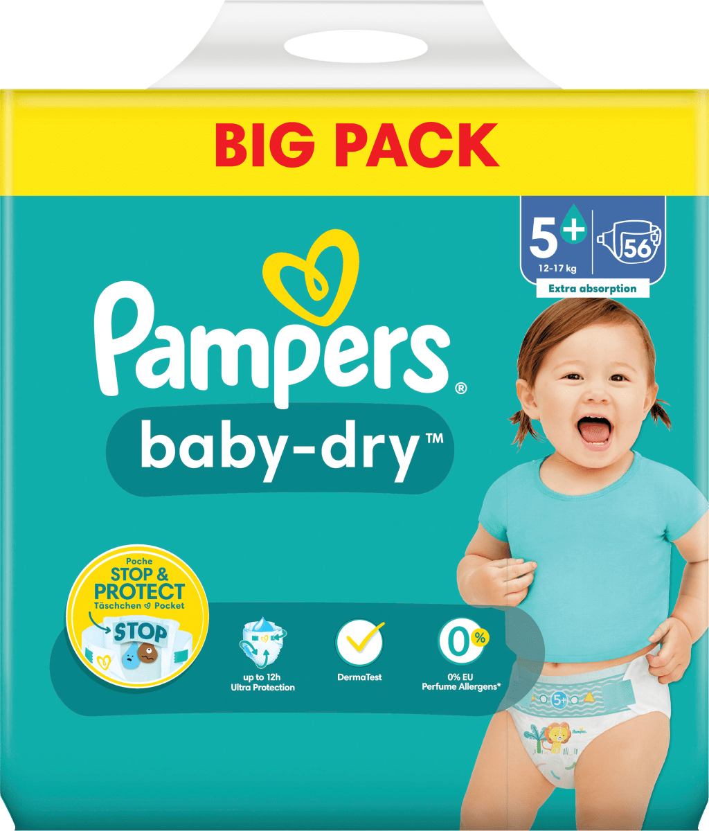 metgezel esthetisch Refrein Pampers Windeln Baby Dry Gr.5+ Junior Plus (12-17 kg), Big Pack, 56 St  dauerhaft günstig online kaufen | dm.de