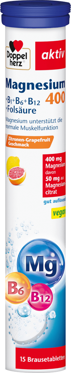 Magnesium 400 + Vitamine B6 + B12 + Folsäure Brausetabletten 15 St., 97,5 g