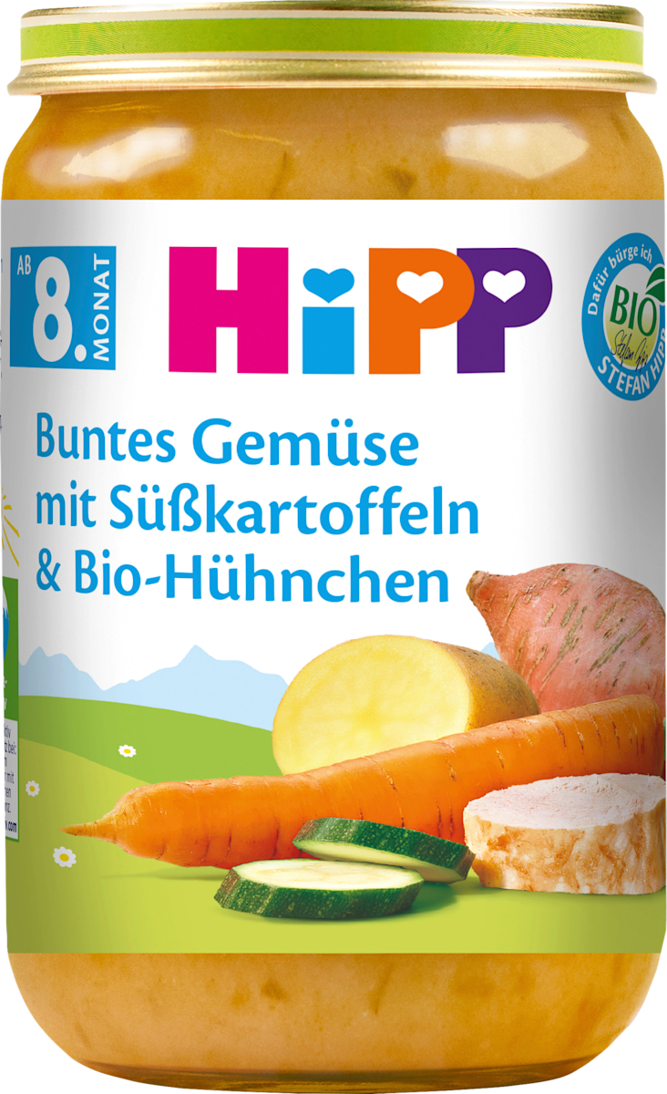 Hipp Menü Buntes Gemüse mit Süßkartoffeln &amp; Bio-Hühnchen ab dem 8 ...