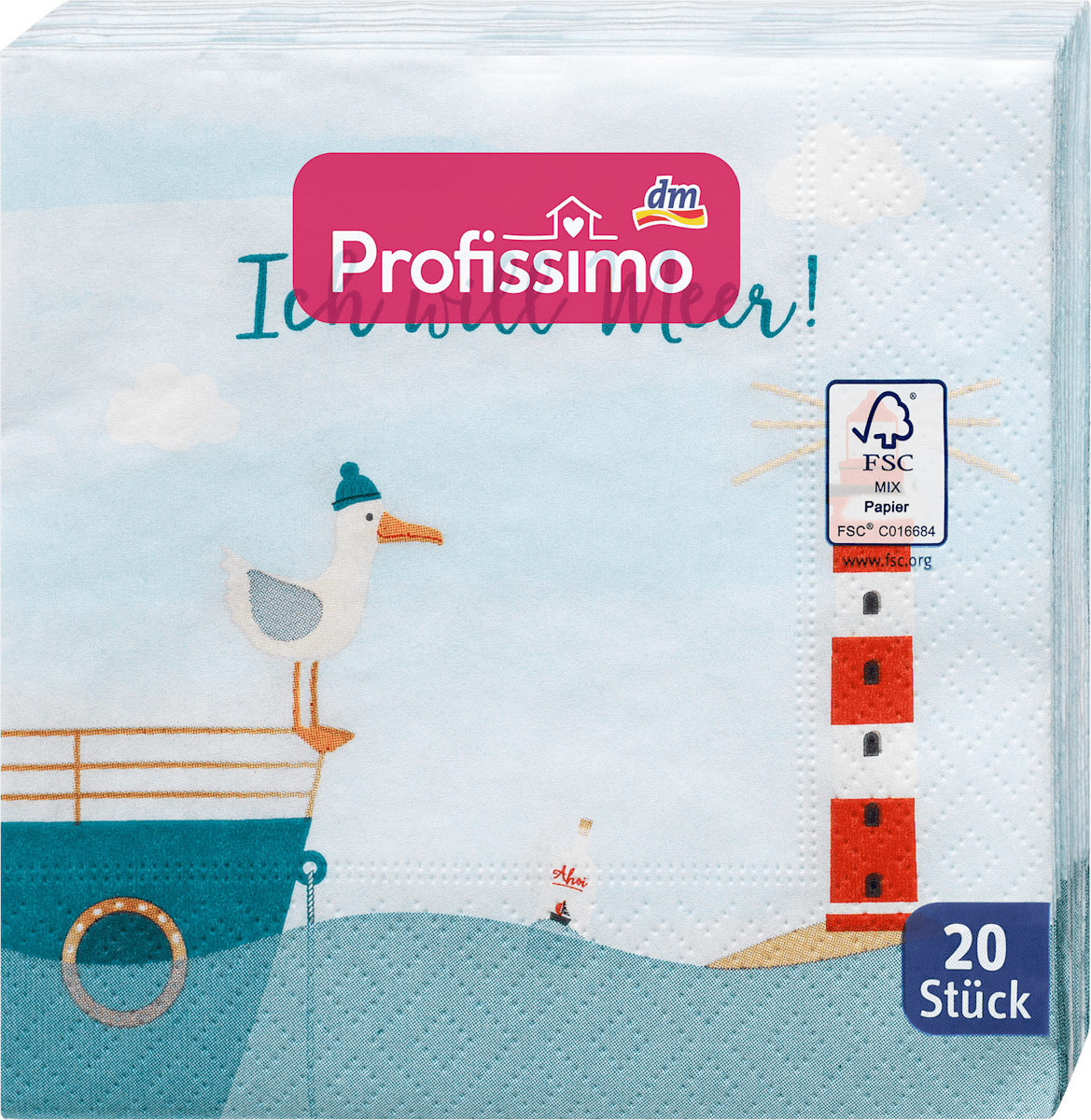 Profissimo Cocktailservietten &amp;quot;Ich will Meer&amp;quot; (25x25 cm), 20 St ...