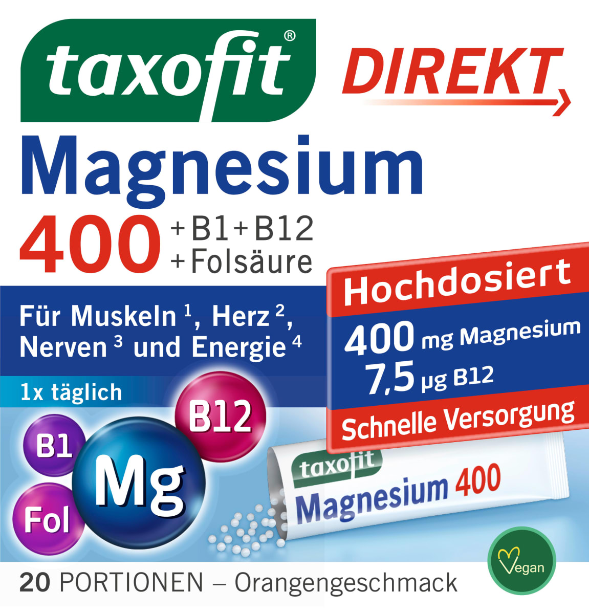 Magnesium 400 + B1 + B6 + B12 + Folsäure 800 Direkt-Granulat 20 St., 40 g