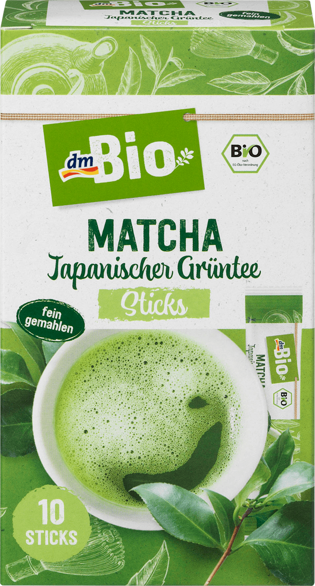dmBio Grüner Tee, Matcha Sticks, japanischer Grüntee (10 x 2 g), 20 g