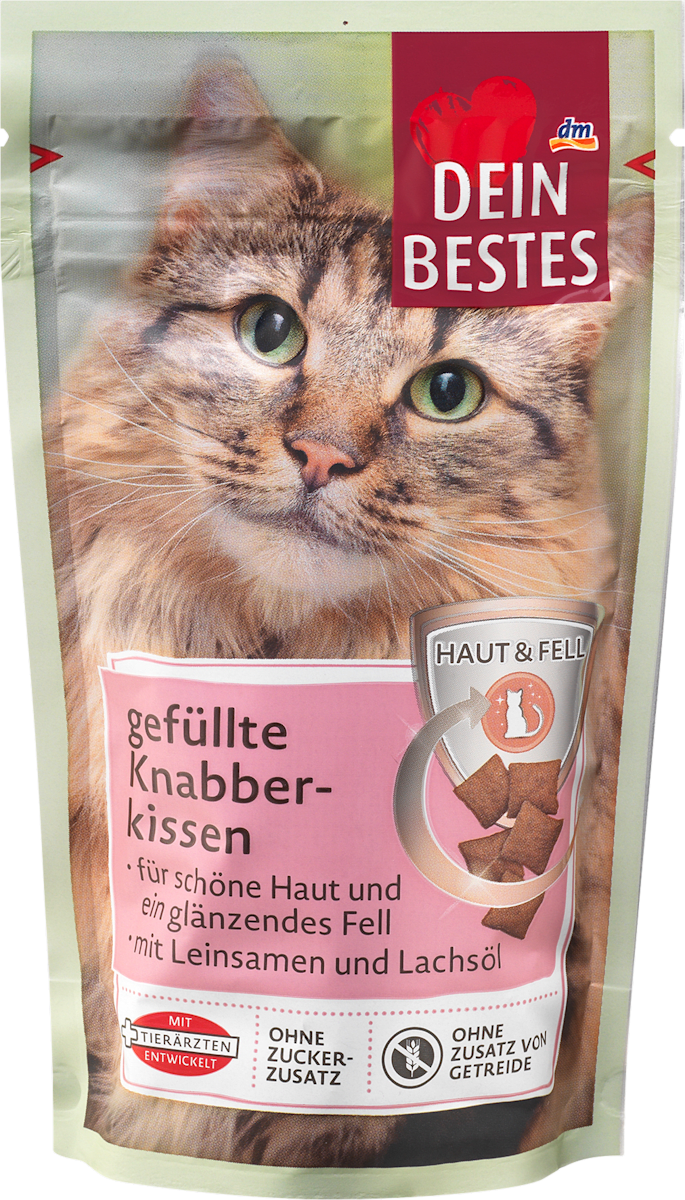 Katzenleckerli gefüllte Knabberkissen, Haut & Fell, 50 g