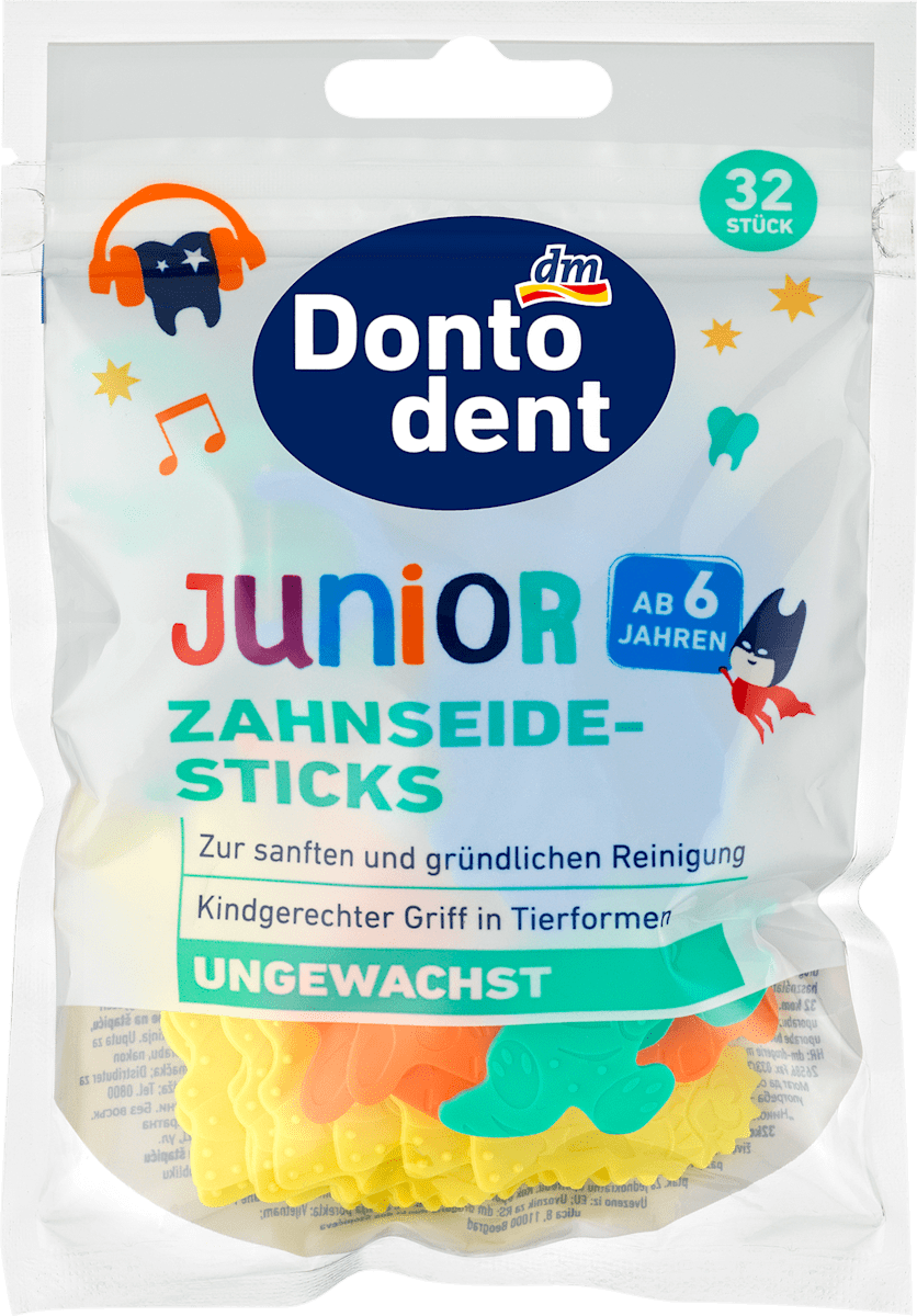 Dontodent Zahnseidesticks Junior ab 6 Jahren, 32 St, 32 St