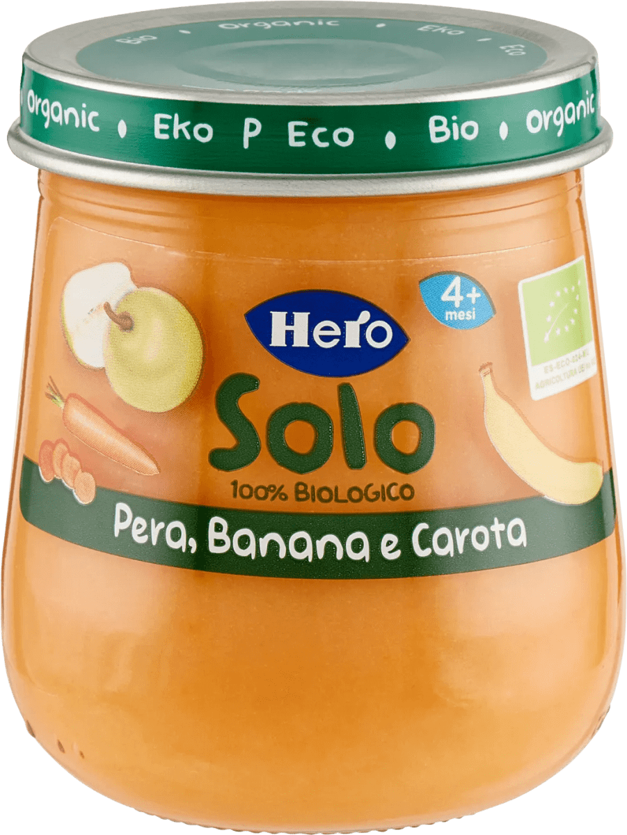 Hero Solo Omogeneizzato biologico alla pera, banana e carota, 120 g  Acquisti online sempre convenienti