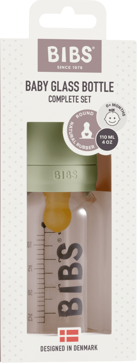 BIBS Set complet biberon 110 ml din sticlă anti-colici Sage, 1 buc cumpără  permanent online la un preț avantajos